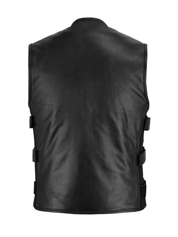 Men’s Black Cowhide Side Belted Leather Vest
