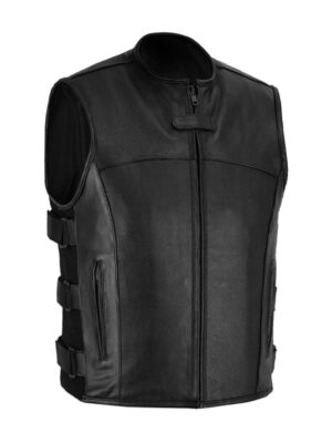 Men’s Black Cowhide Side Belted Leather Vest