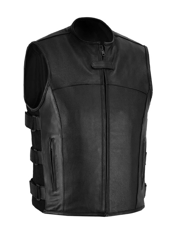 Men’s Black Cowhide Side Belted Leather Vest