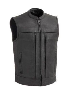 Men’s Black Cowhide Zipper Style Leather Vest
