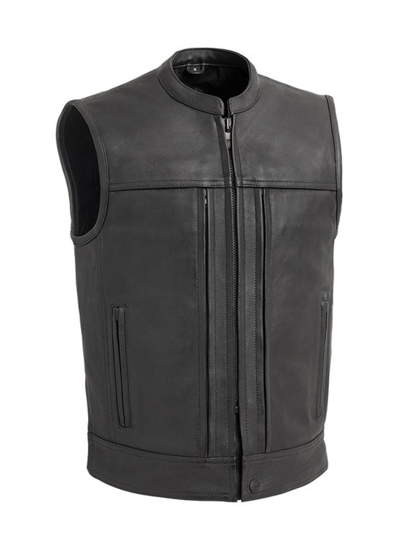 Men’s Black Cowhide Zipper Style Leather Vest