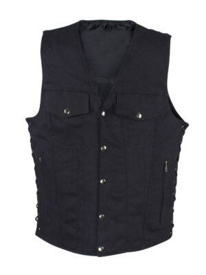 Men's Black Denim Side Lace Style Biker Vest