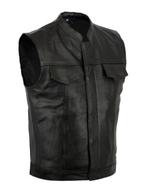 Men's Black Motor Biker Flap Pocket Style Vest