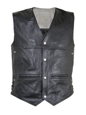 Men's Black Motor Biker Vintage Style Leather Vest