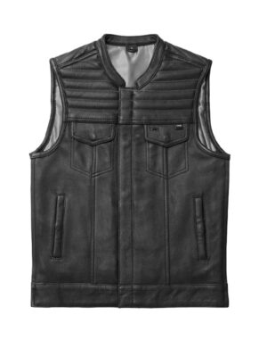 Men's Black Quilted Style Biker Club Leather Vest