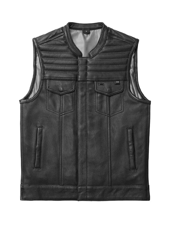Men's Black Quilted Style Biker Club Leather Vest