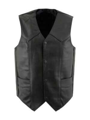 Men's Black Sheepskin Leather Biker Vest