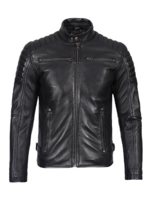 Men's Cafe Racer Quilted Black Biker Leather Jacket