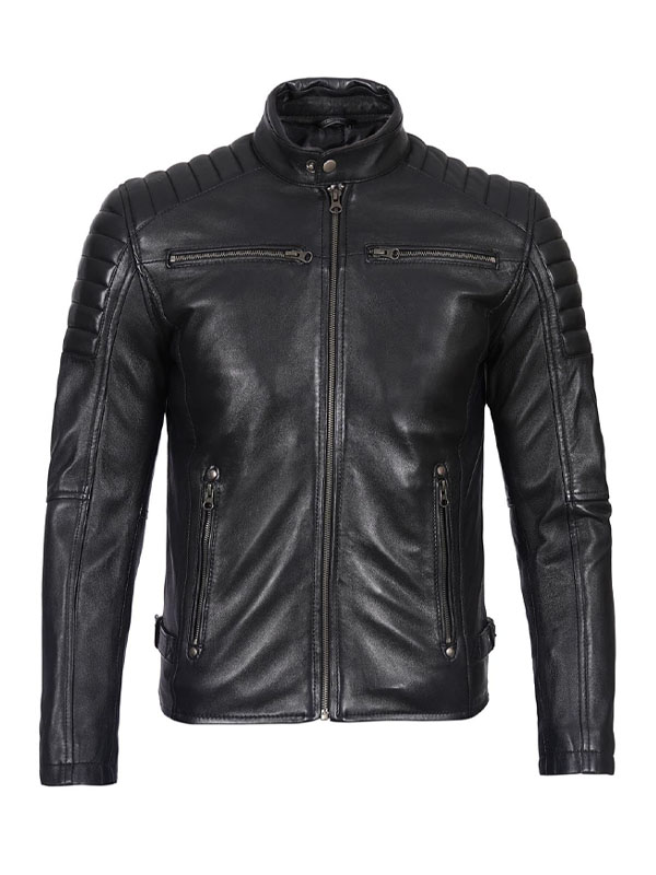 Men's Cafe Racer Quilted Black Biker Leather Jacket