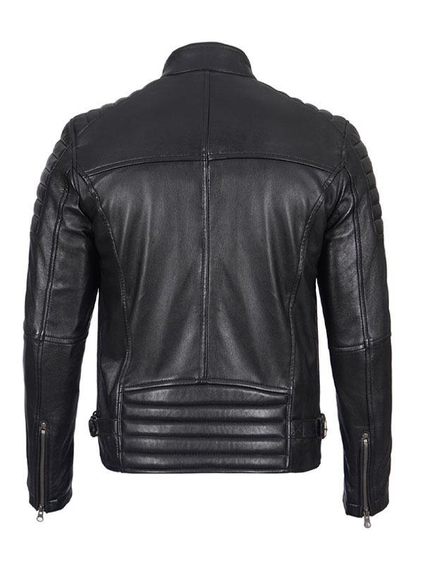 Men's Cafe Racer Quilted Black Biker Leather Jacket