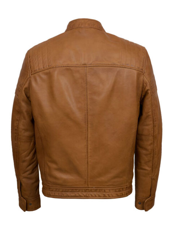 Men’s Casual Biker Tan Brown Leather Jacket