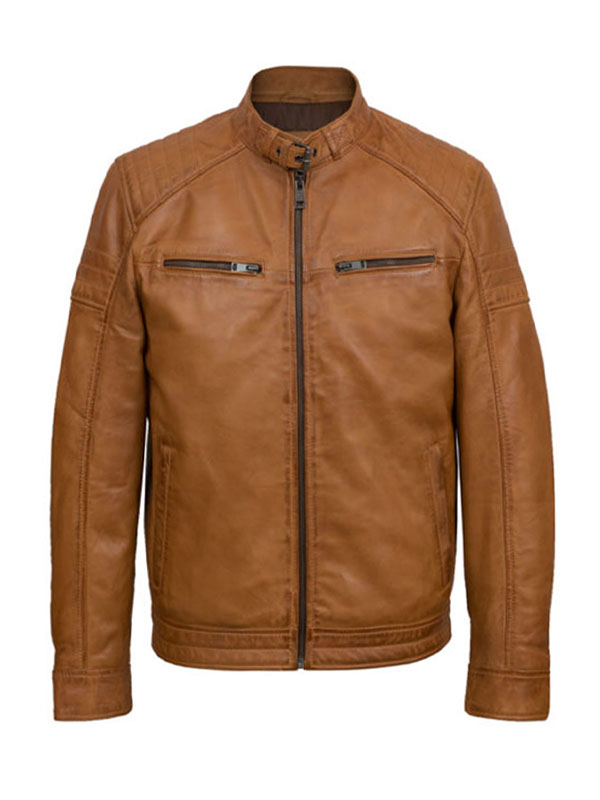 Men’s Casual Biker Tan Brown Leather Jacket