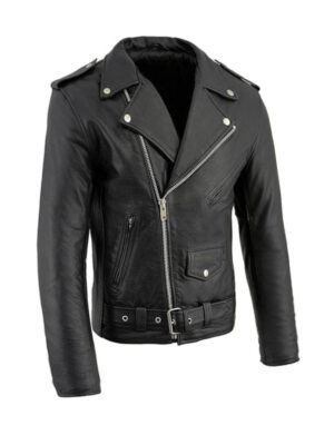 Men’s Classic Brando Biker Black Leather Jacket
