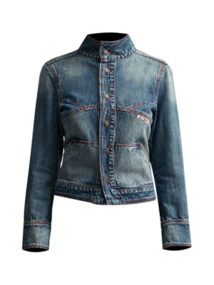 Women's Cropped Fashionable Washed Blue Denim Jacket