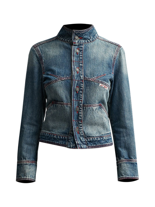 Women's Cropped Fashionable Washed Blue Denim Jacket