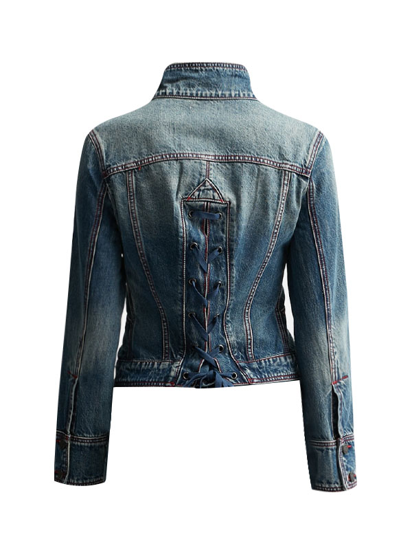 Women's Cropped Fashionable Washed Blue Denim Jacket