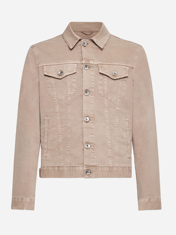 Men's Classic Shirt Collar Style Beige Denim Jacket