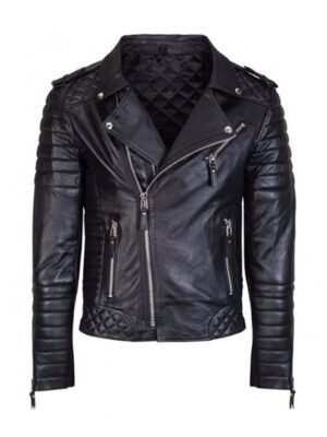 Men's Diamond Quilted Motorcycle Black Leather Jacket