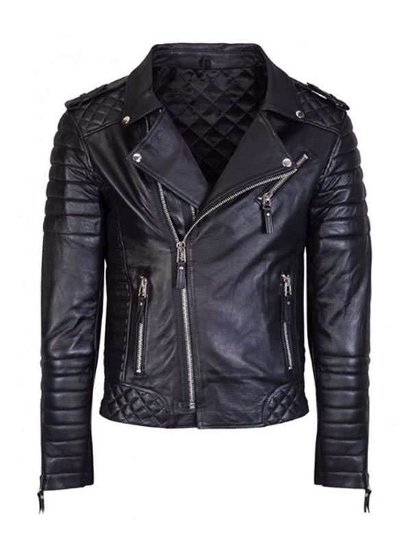 Men's Diamond Quilted Motorcycle Black Leather Jacket