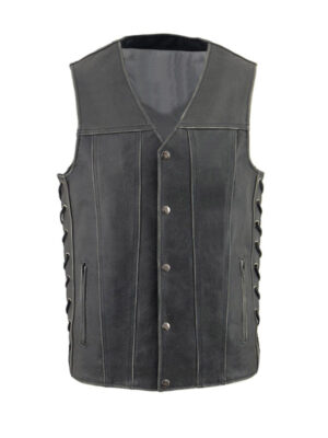 Men's Distressed Grey Biker Sheepskin Leather Vest