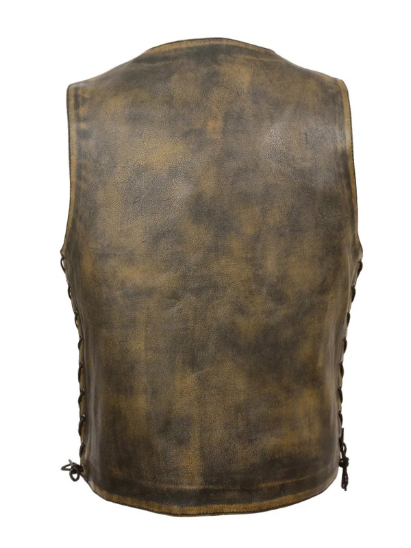 Men's Lace Up Style Triple Stitch Biker Vest