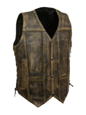 Men's Lace Up Style Triple Stitch Biker Vest