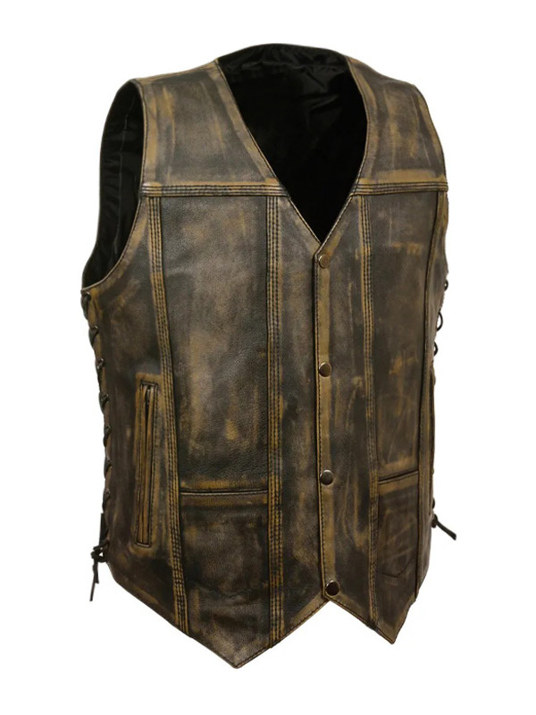 Men's Lace Up Style Triple Stitch Biker Vest