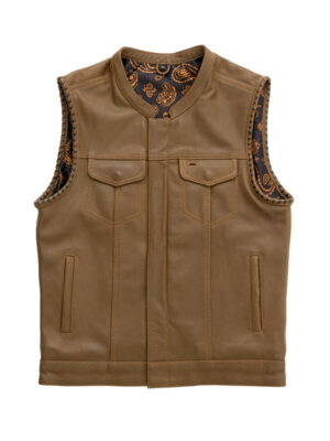 Men’s Light Brown Motor Biker Leather Vest