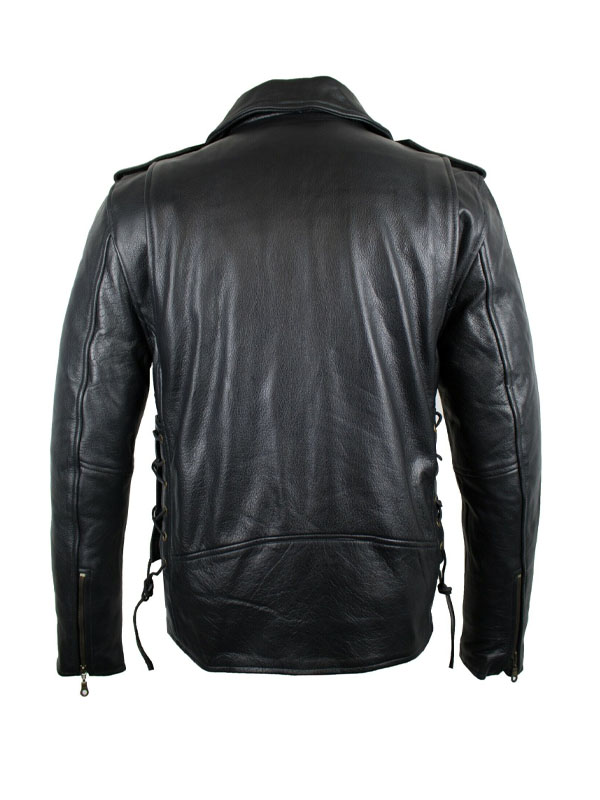 Men's Motor Biker Belted Black Leather Jacket