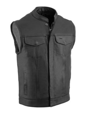 Men's Motor Biker Club Mandarin Collar Black Vest