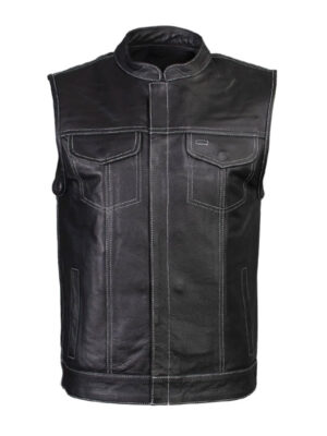 Men's Motor Biker Cowhide Leather Black Vest