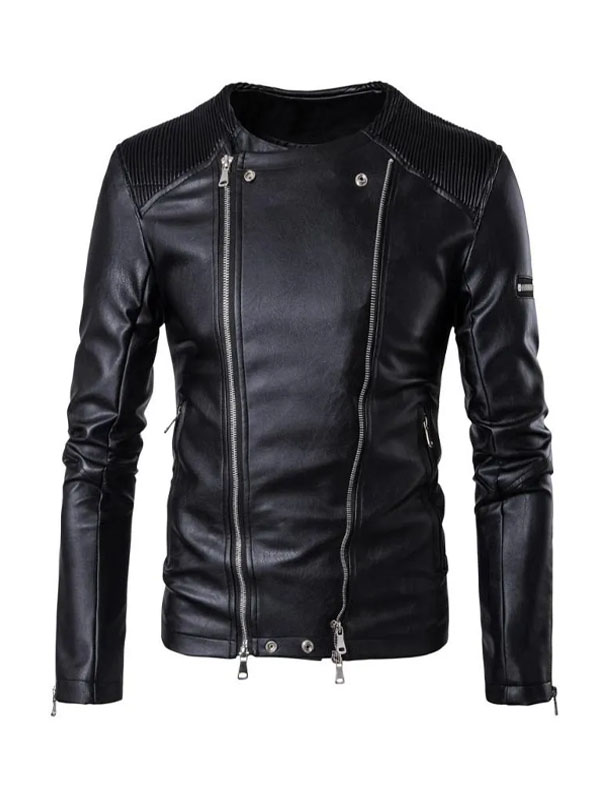 Men's Multi Zipper Black Sheepskin Biker Leather Jacket