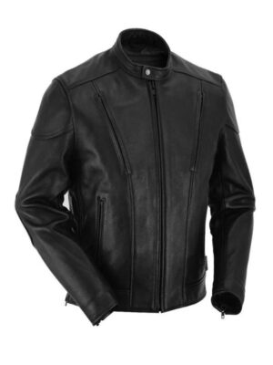 Men's Padded Motor Biker Cowhide Leather Jacket