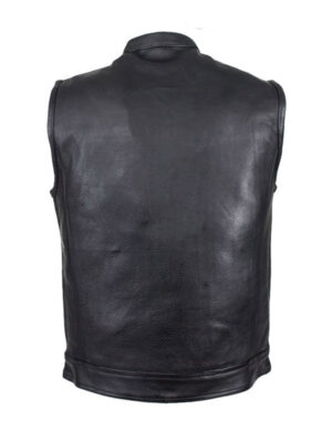 mens-plain-black-biker-cowhide-leather-vest-1