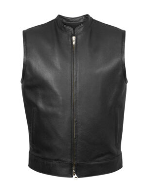 Men's Plain Black Biker Sheepskin Leather Vest