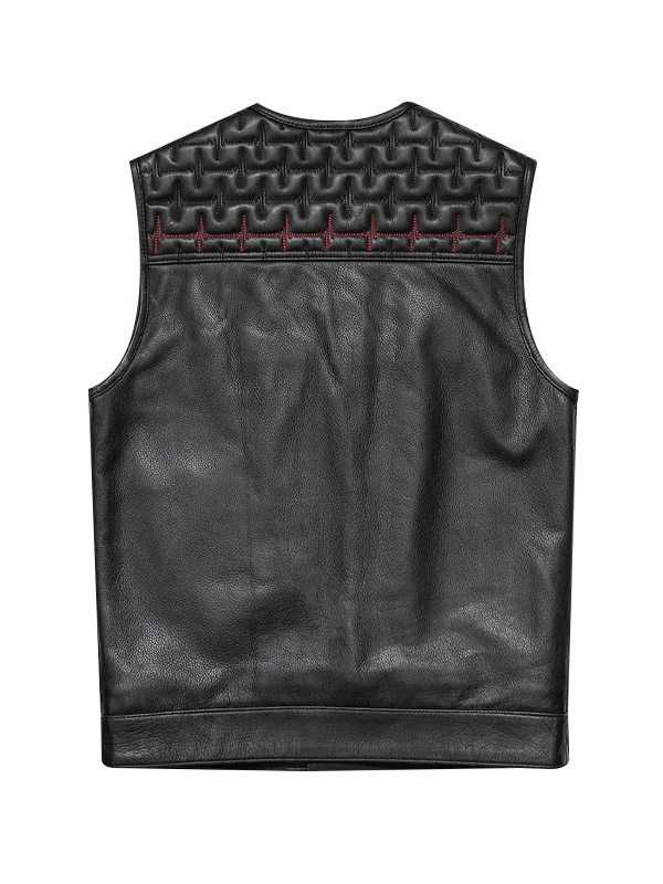 Men's Quilted Black Biker Sheepskin Leather Vest