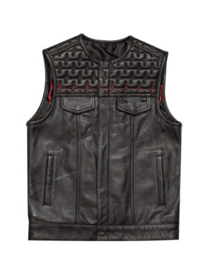 Men's Quilted Black Biker Sheepskin Leather Vest