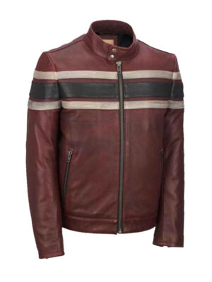 Men’s Red Waxed Retro Vintage Leather Jacket