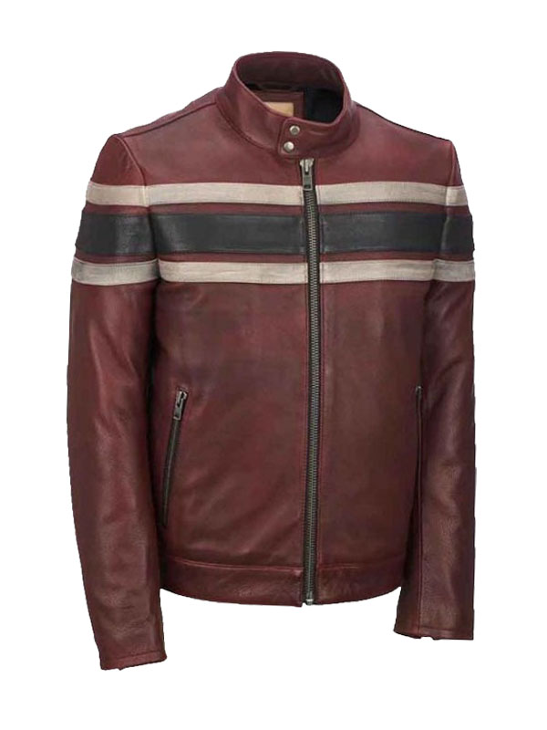 Men’s Red Waxed Retro Vintage Leather Jacket