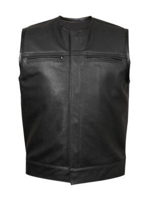Men's Sheepskin Casual Motor Biker Black Leather Vest