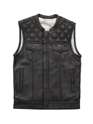 Men's Ranger Biker Club Style Black Leather Vest