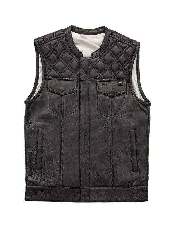 Men's Ranger Biker Club Style Black Leather Vest