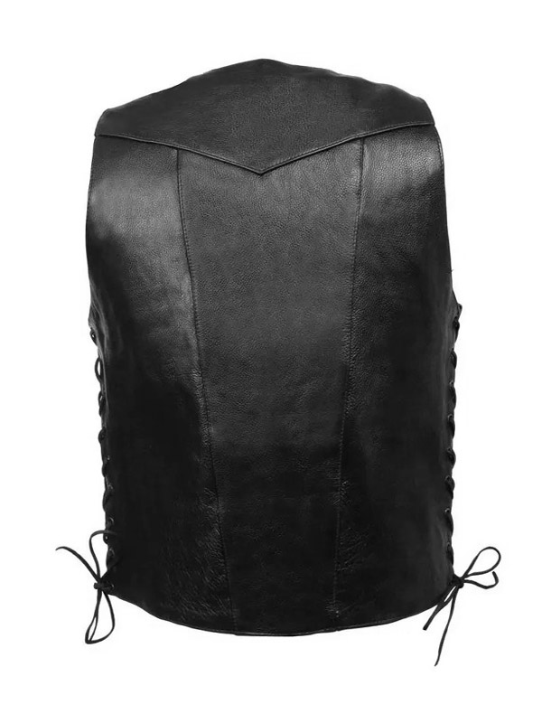 Men's Side Lace Design Cowboy Black Leather Vest