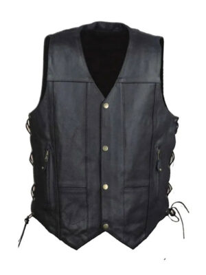 Men's Side Lace Design Cowboy Black Leather Vest
