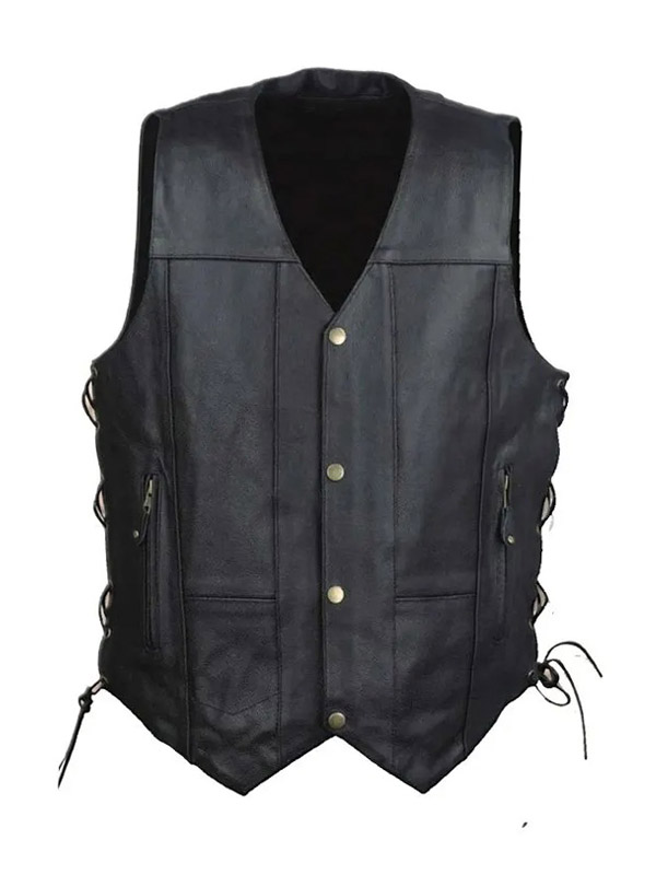 Men's Side Lace Design Cowboy Black Leather Vest