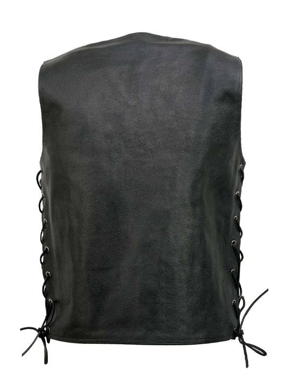 Men's Side Lace Up Fashion Black Biker Leather Vest