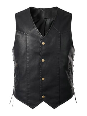 Men's Side Lace Up Sheepskin Biker Vest