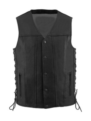 Men's Side Lace Up Style V Neck Leather Vest