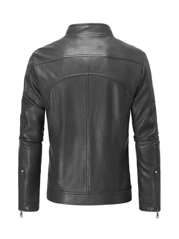 Men's Slimfit Casual Style Black Leather Biker Jacket