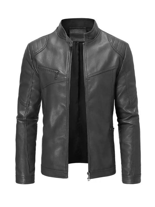 Men's Slimfit Casual Style Black Leather Biker Jacket